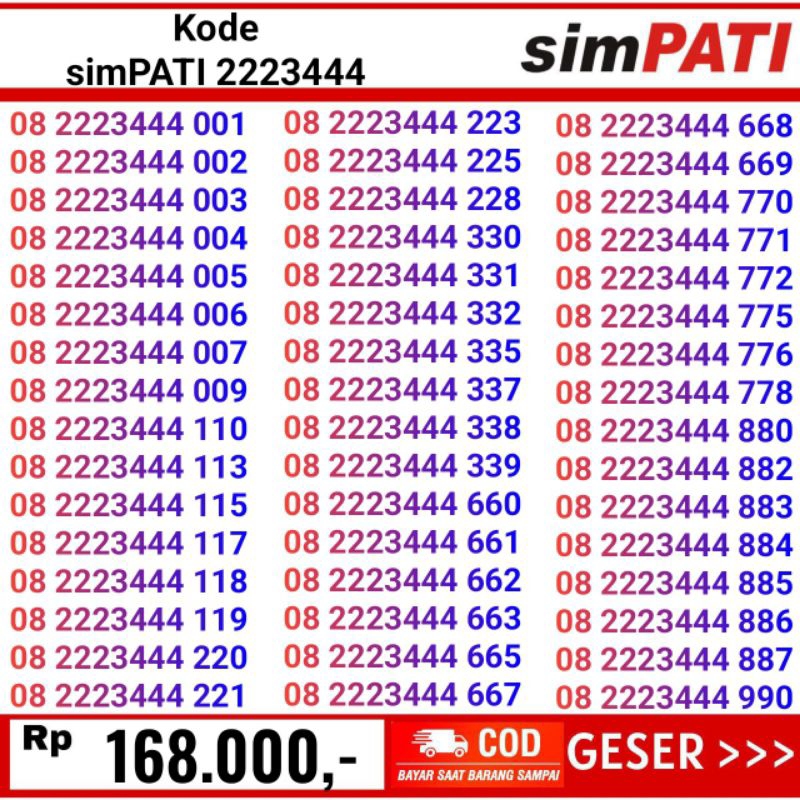 Nomor cantik telkomsel simpati  tripel 111 222 333 444 555 666 777 888 999 000