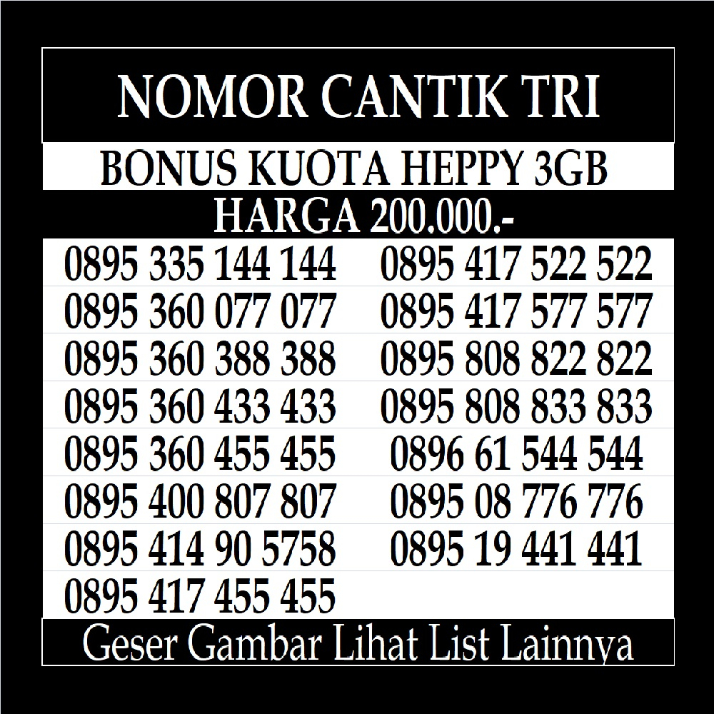 Nomor Cantik Tri 4G LTE Kartu Perdana Three Murah 12 13 Dan 11 Digit