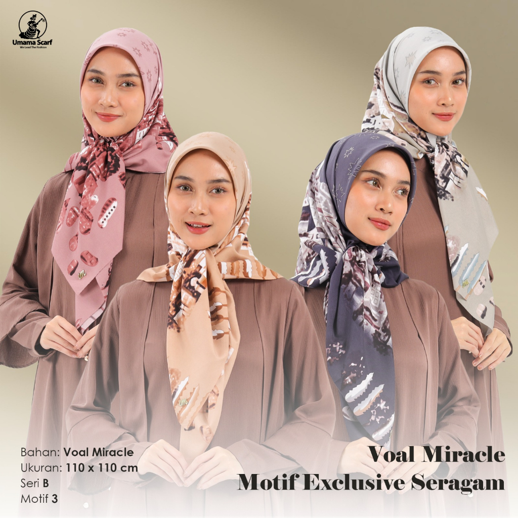 UMAMA MOTIF HIJAB SEGI EMPAT MOTIF BAHAN VOAL MIRACLE/HIJAB UMAMA SEGI EMPAT/UKURAN 113 X 113 MOTIF ELEGAN DAN TERBARU