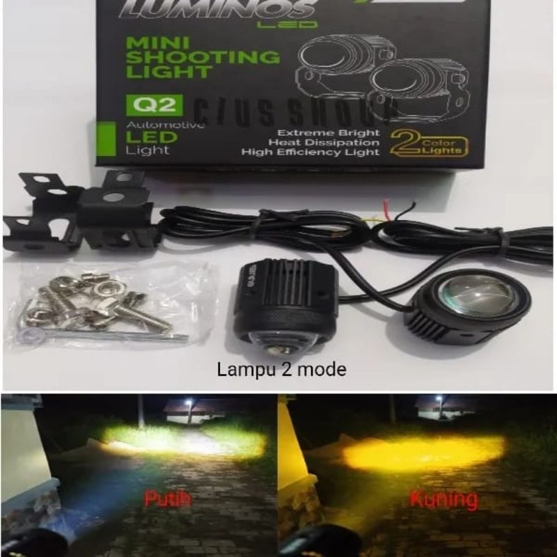 LAMPU SOROT/LASER Q2 QQ 2WARNA WHITE YELLOW MINI SHOOTING LIGHT LASER TEMBUS KABUT MOTOR MOBIL