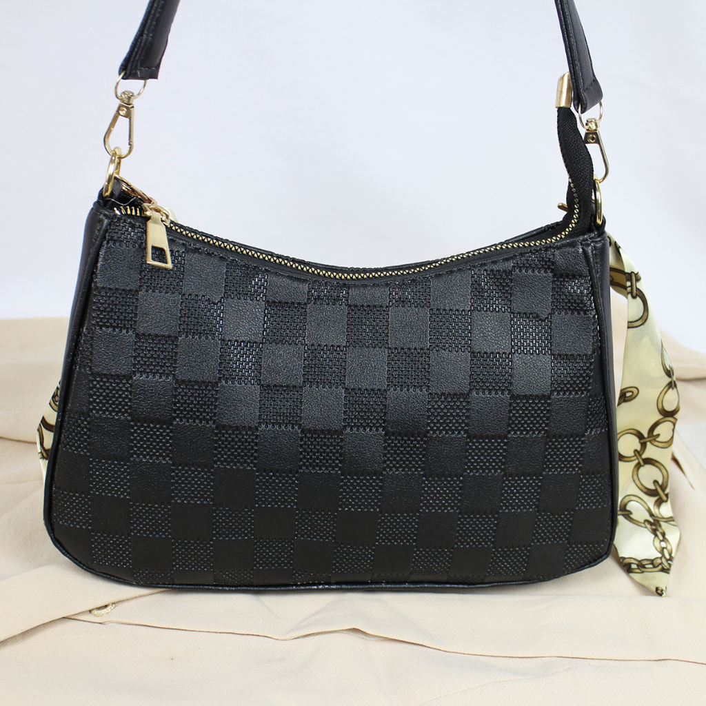 Luna Aura Tas Selempang Bahu Wanita Vintage Rantai Syal Full Emboss 5 motif Black Series Tas Wanita Kekinian Tas Pesta Tas Wanita ootd