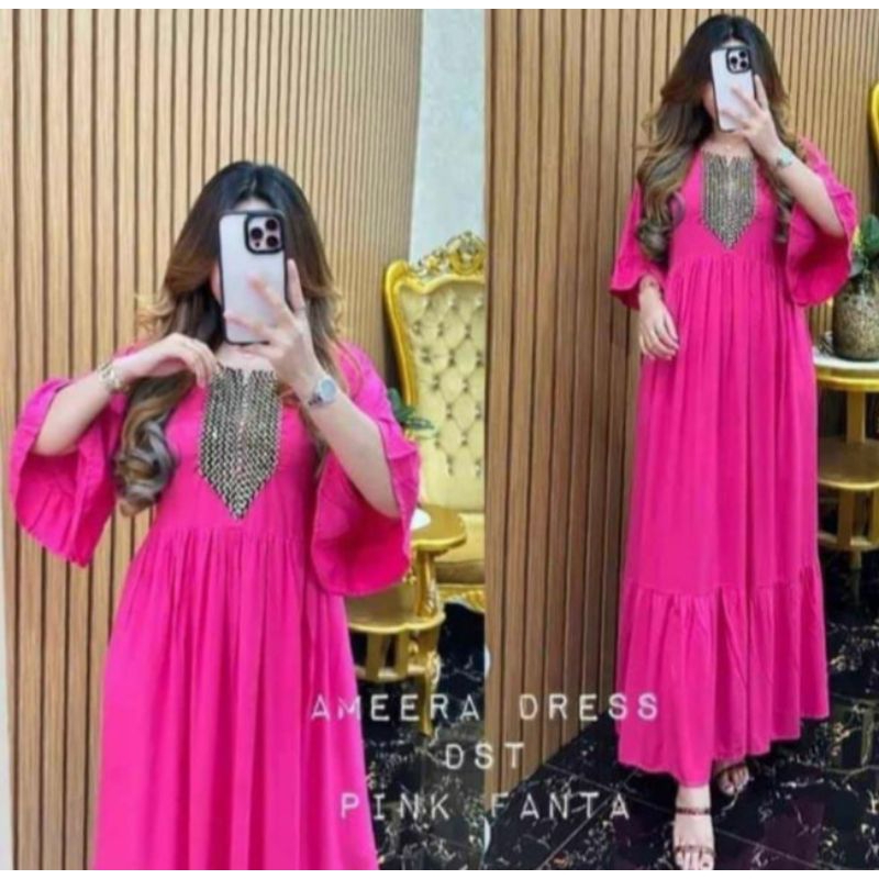 [BISA COD BAYAR DIRUMAH] LONGDRESS AMEERA LENGAN 3/4 RENDA SULTAN REALPIC // DRESS AMEERA CANTIK ANTI GERAH // DASTER ARAB RENDA