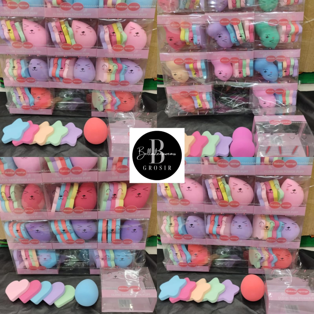 SPONS MAKE UP SET 6 PC BEAUTY BLENDER PUFF SPONGE AKSESORIS MAKE UP BOX MIKA