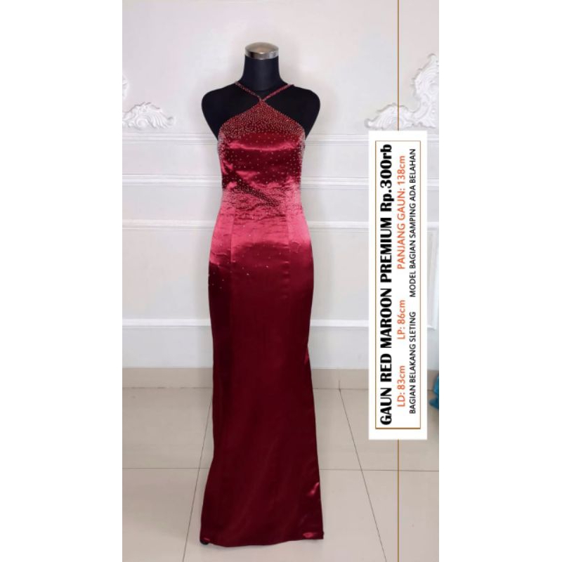 (GRATIS ONGKIR) GAUN RED MAROON PREMIUM 2/GAUN PESTA PRELOVED/GAUN PESTA BEKAS/GAUN EVENING/GAUN MOM