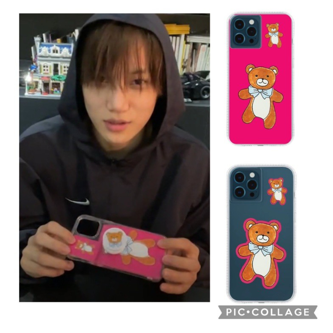 EXO Kai pink & transparent ribbon bear custom phone case & griptok
