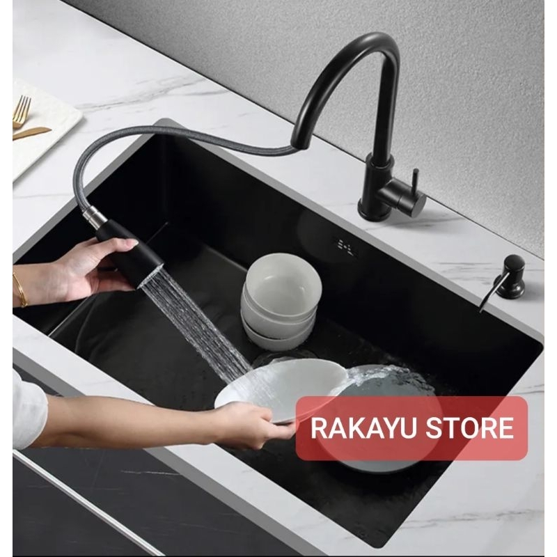 PAKET LENGKAP KITCHEN SINK 8050 BLACK/BAK CUCI PIRING 1 LUBANG HITAM 8050/WASTAFEL CUCI PIRING 8050 