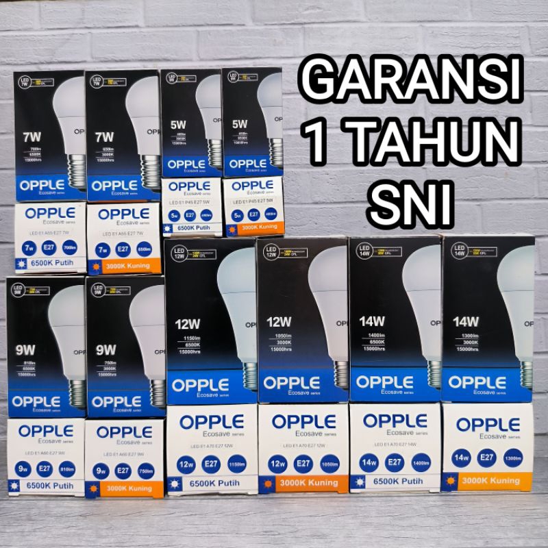 OPPLE ECOSAVE LAMPU LED BULB 5W 7W 9W 12W 14W SNI GARANSI 1 TAHUN E27 BAGUS KUALITAS TERJAMIN