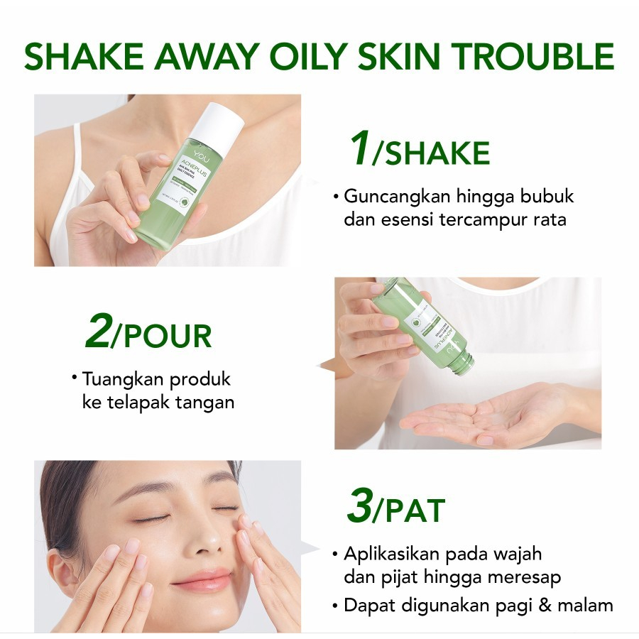 YOU AcnePlus AHA BHA PHA Daily Essence | Toner Kulit Berminyak Jerawat Centella dan Oil Control | Acne Treatment | Exfoliating Toner