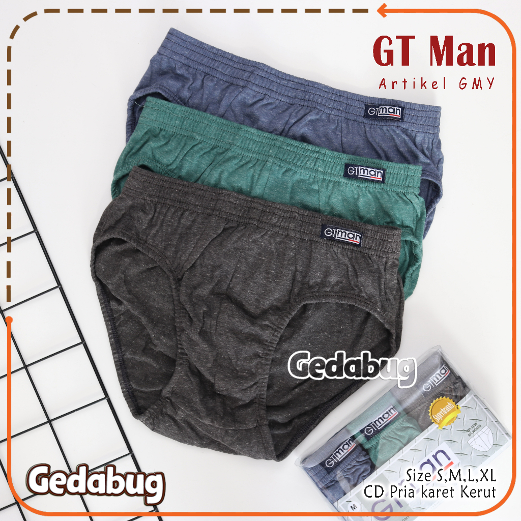 3 Pcs - CD Pria GT Man GMY | Celana dalam pria segitiga karet Kerut | Gedabug