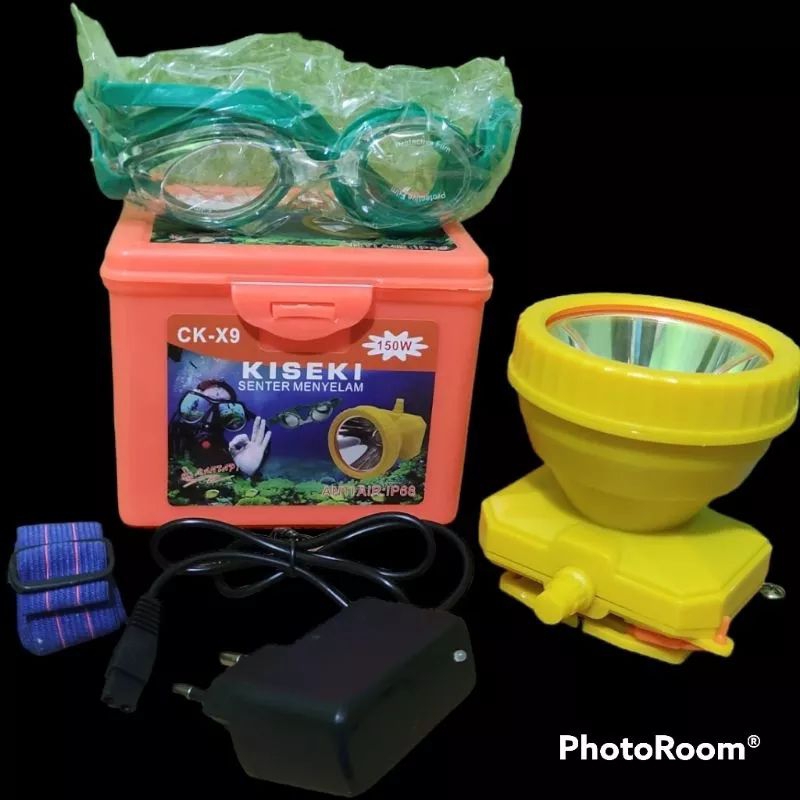 Headlamp diving kiseki 150watt CK-X9 mode dimer+kacamata renang
