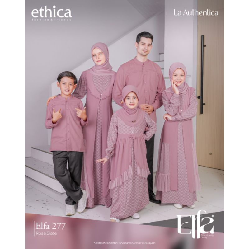 Sarimbit Keluarga 2023 Ethica Elfa 277 Rose Slate (Gamis Kagumi 278, Koko Kahfi 284, Gamis Anak Kagumi Kids 135, Koko Anak Kahfi Kids 201)