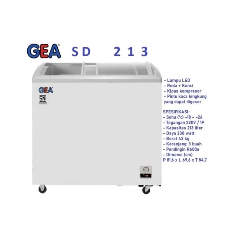 Gea Chest Freezer Sliding door  SD-213 213L Curve