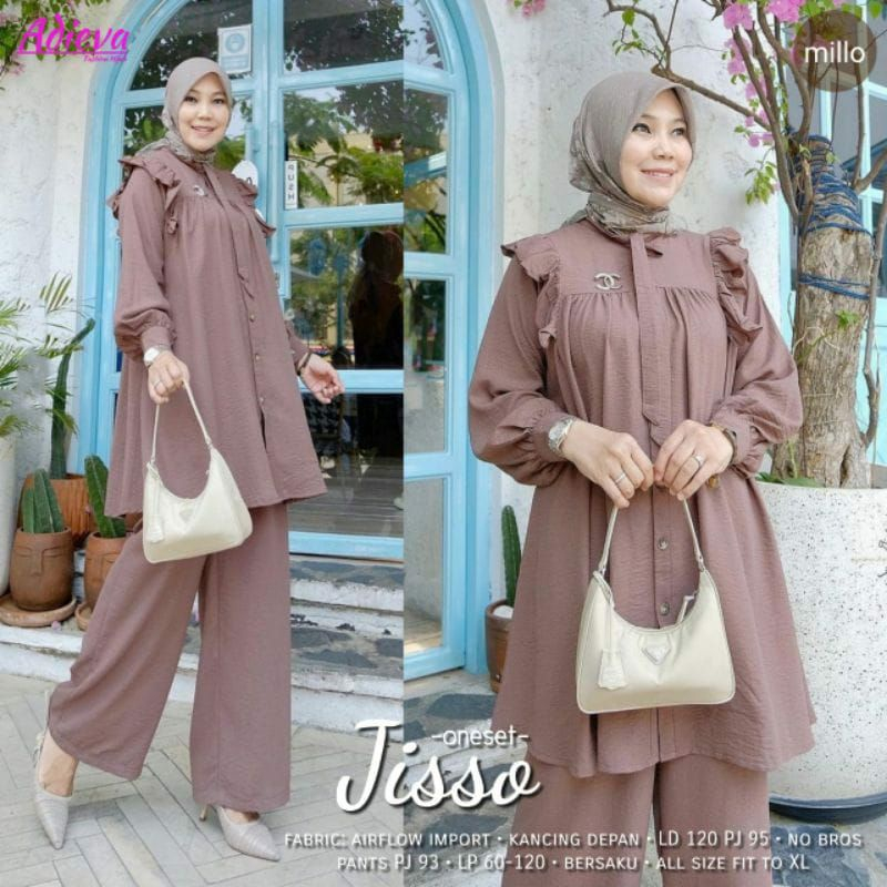 Baju Muslim Gamis Modern Jisso Setcel Stelan Remaja Set Celana Setcell Murah Elegan Kekinian Wanita 