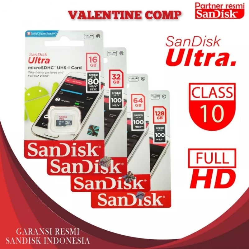 MicroSD SanDisk Ultra 16GB / 32GB / 64GB / 128GB Class 10 Original Garansi SanDisk Indonesia