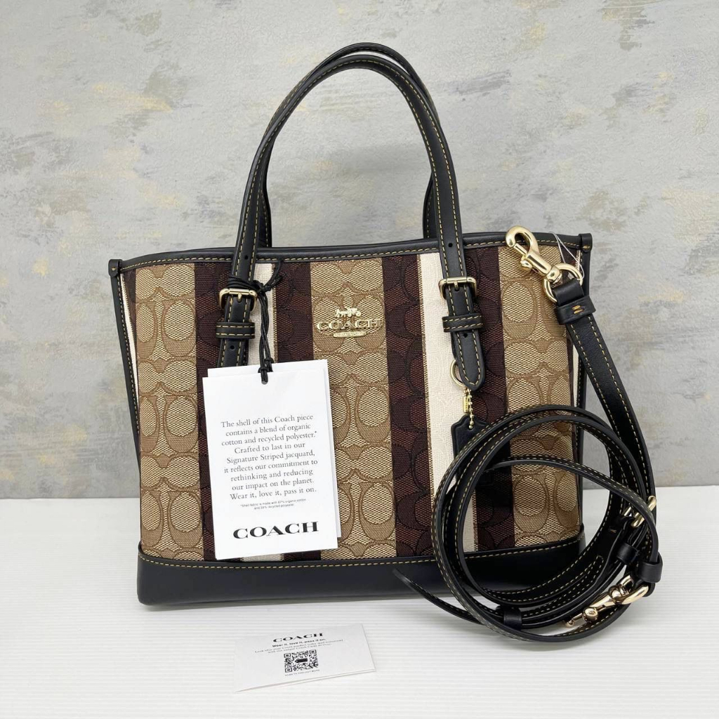 Coach C8416 Mollie Jacq Tote 25 Signature Khaki Black Multi Size 25x19x10 ( with Long Strap )