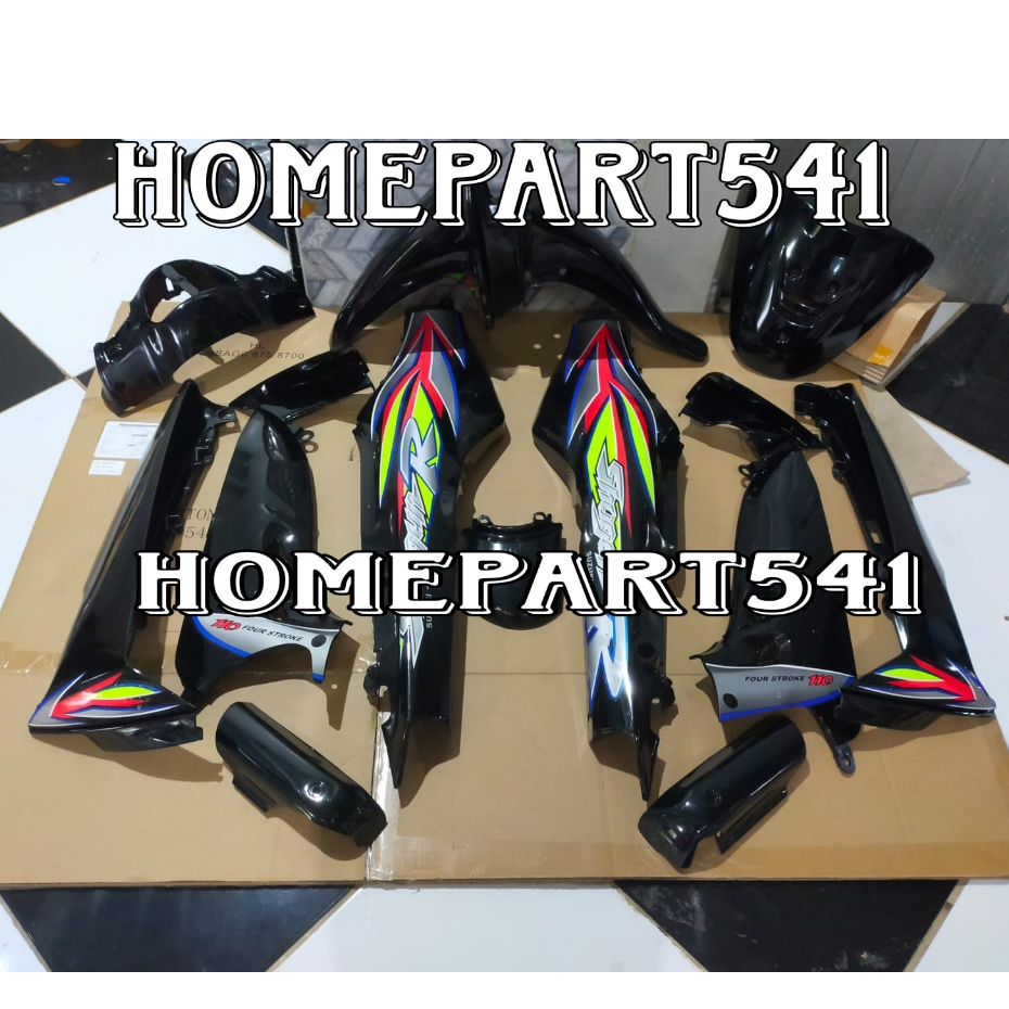 FULL BODY HALUS SUZUKI SHOGUN R 110 NEW HITAM SET STRIPING