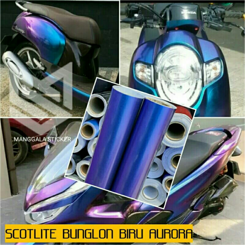 STIKER SKOTLET BUNGLON PELANGI BIRU AURORA DAN SKOTLET BUNGLO PELANGI HIJAU AURORA UNTUK MOTOR DAN M