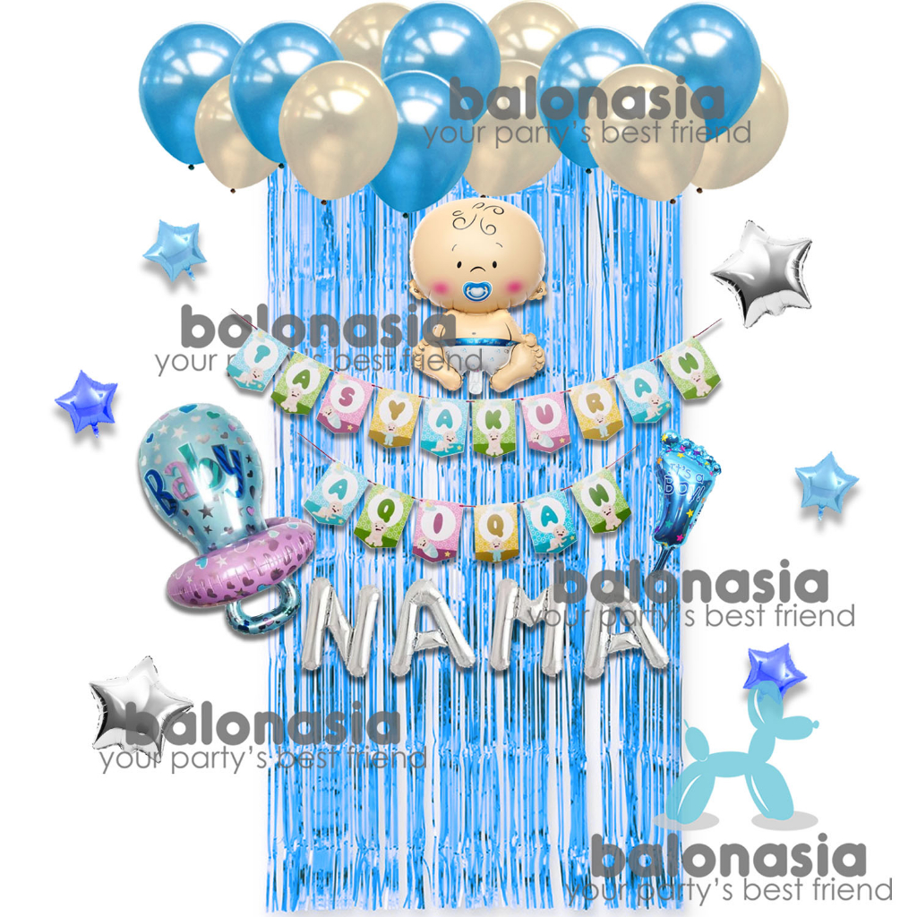 Dekorasi paket Balon simple baby aqiqah backdrop tirai