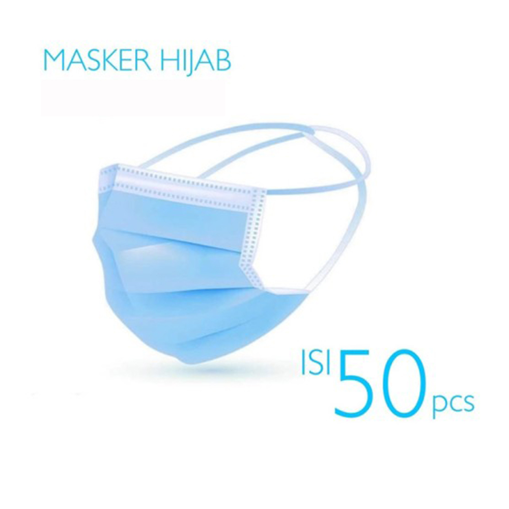 Terlaris Masker HIjab 50 Pcs 3 Ply // Masker Perempuan // Masker Ikat Kepala Termurah 1 Box isi 50 Pcs