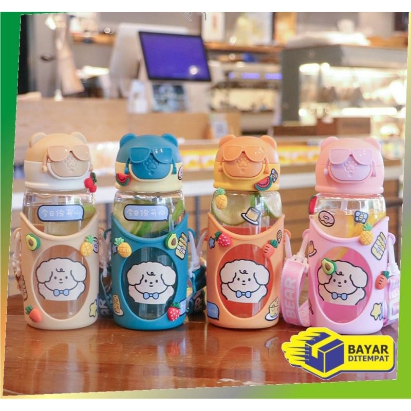 Botol minum anak sekolah lucu karakter boneka viral botol kacamata botol pororo sedotan tali free st