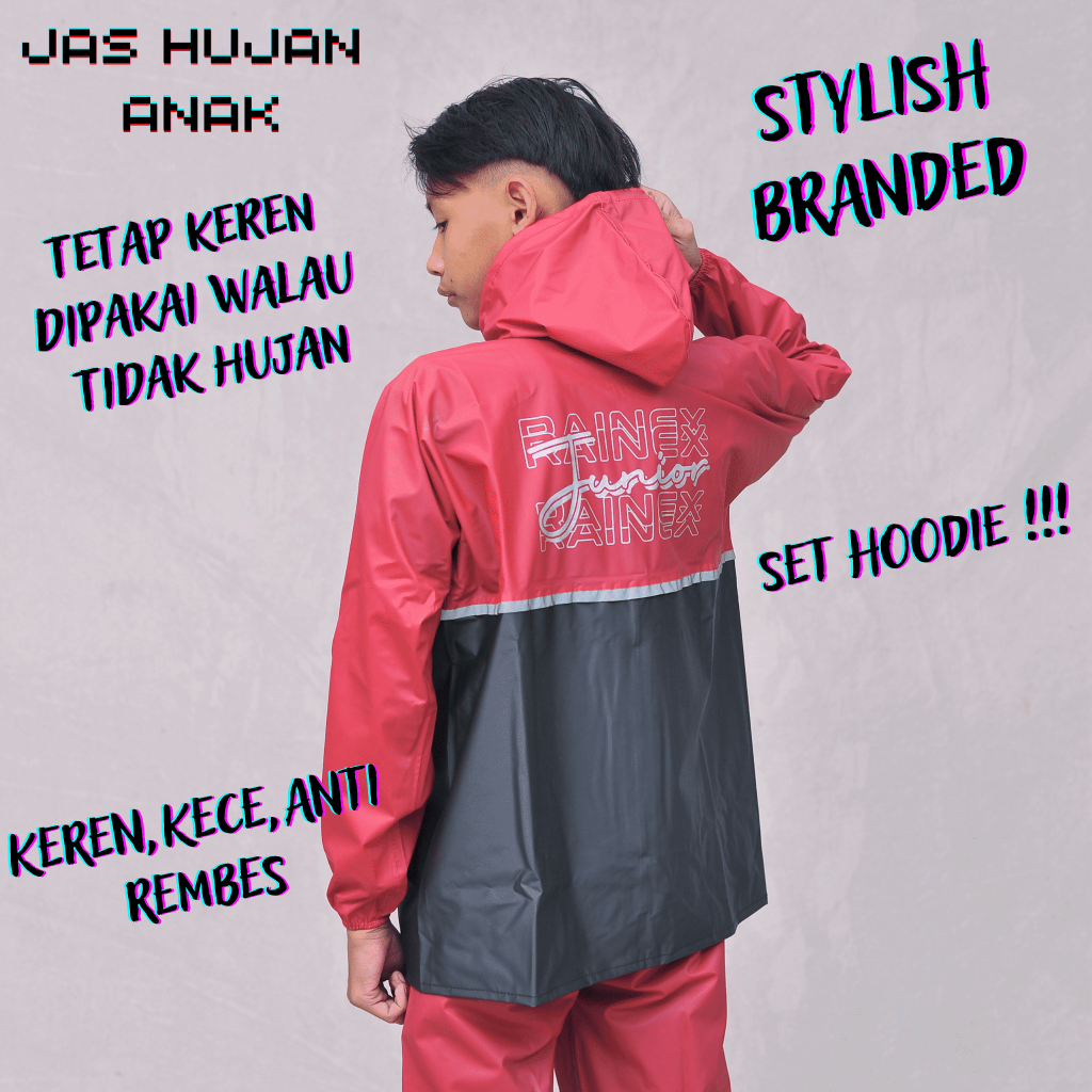 (JUNIOR) JAS HUJAN ANAK SET HOODIE RAINEX RAINCOAT (Pria &amp; Wanita) Waterproof,No Rembes,Desain Branded,Pengiriman Cepat