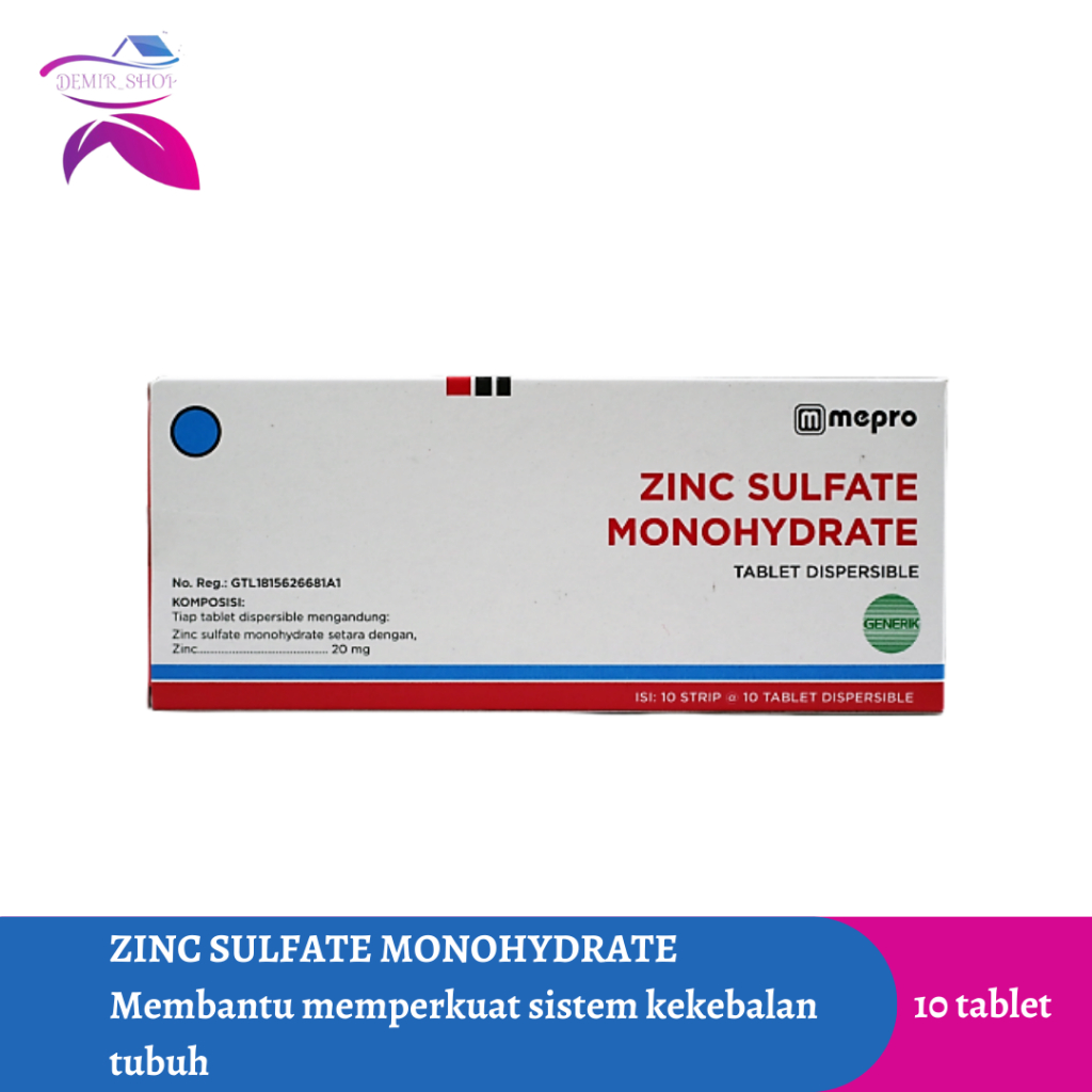 Zinc Sulfate Monohydrate 20 mg Tablet Strip Mepro Meningkatkan Sistem Kekebalan Tubuh