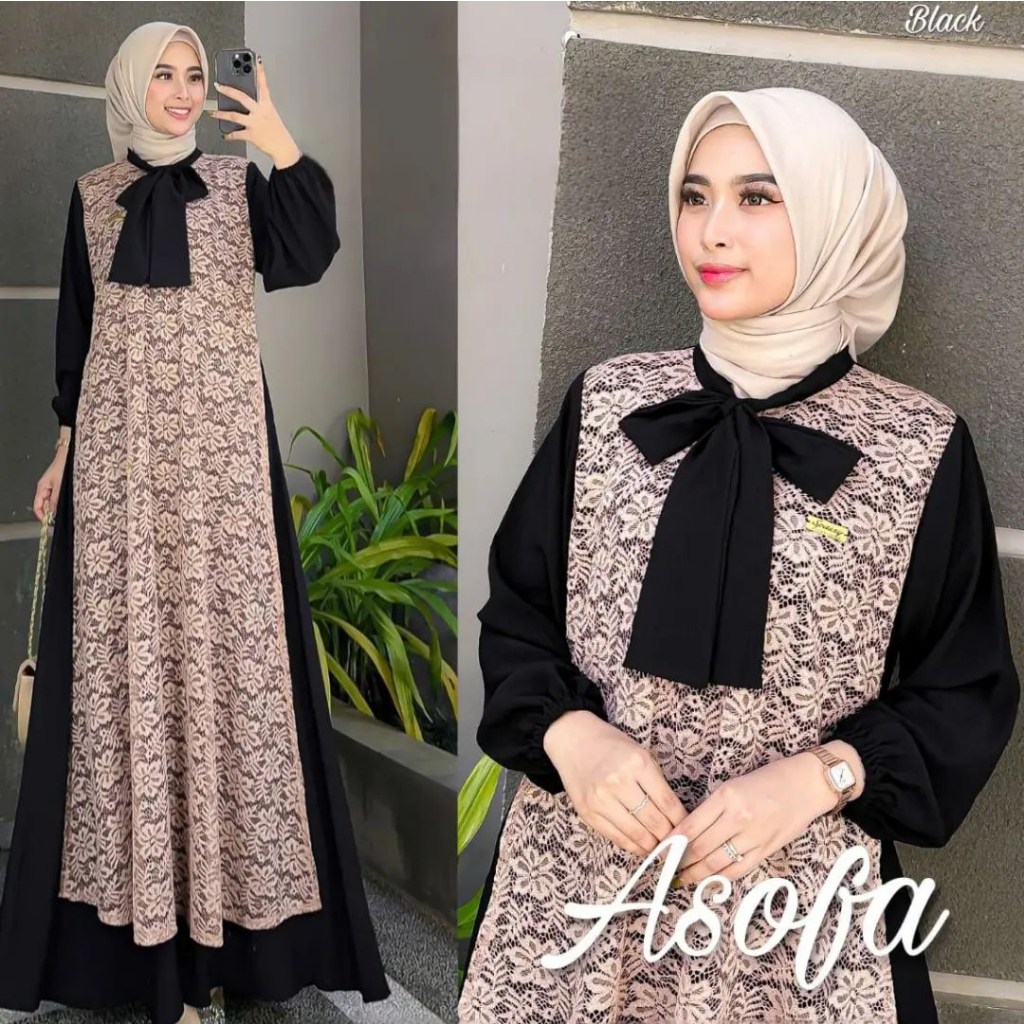 Asofa Dress Bahan Crinkle Airflow Mix Cornelli Baju Kondangan Wanita Kekinian Gamis Remaja Gaun Pesta Muslimah