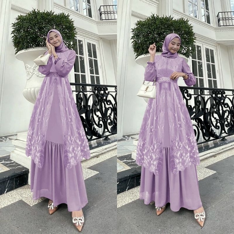 TerBaru Mona Gamis Rompi Outer Brukat Mewah Maxi  Set Dress Jumbo Seragam Pesta Kondangan Modern