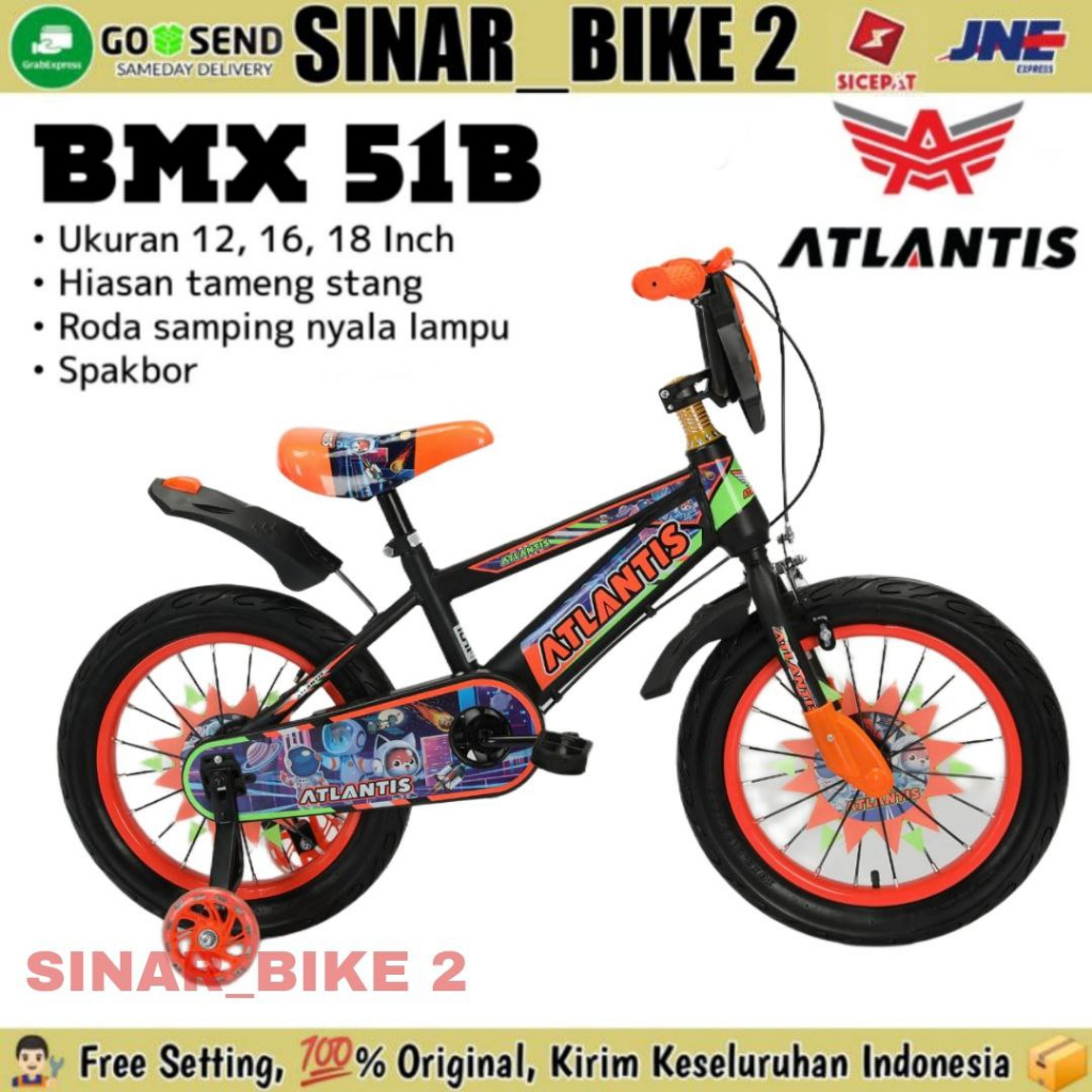 Sepeda BMX Anak Laki ATLANTIS 51B Ukuran 12 16 18 Usia 2-8 Ban Jumbo