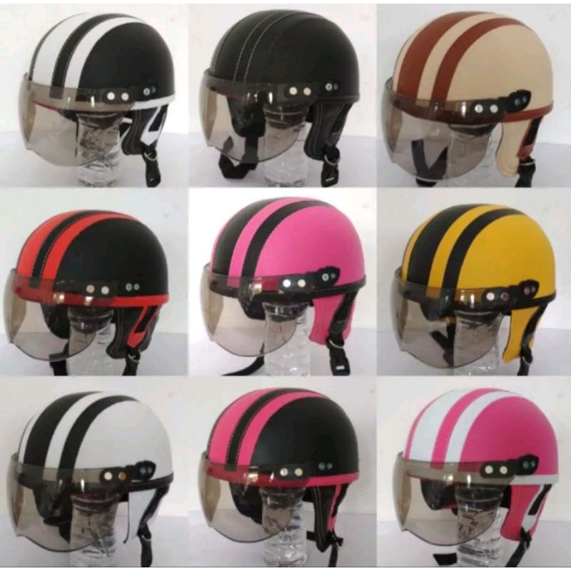 HELM ANAK USIA 1-4 TAHUN POLOS GARIS PLUS KACA FREE BOX