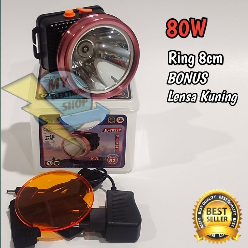 Senter kepala 80Watt LED Bonus Lensa kuning senter kepala LED 80 Watt Headlamp LED 80Watt senter kep