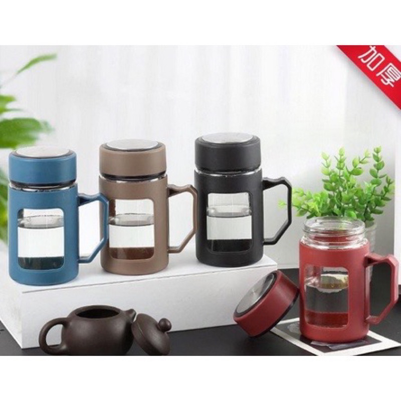 Mug Gelas kaca Tumbler Glass Botol Minum air panas/dingin - Mug Cangkir Gelas Kaca Gagang 500ml
