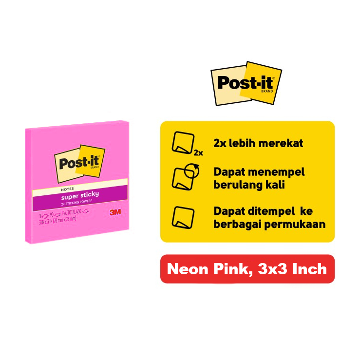 

3m Post It 3M Warna Memo Stick Neon Pink 3x3 in 654 1SSNNP