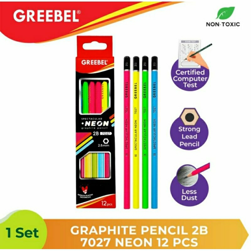 Pensil 2B Greebel Neon 1pack 12pcs