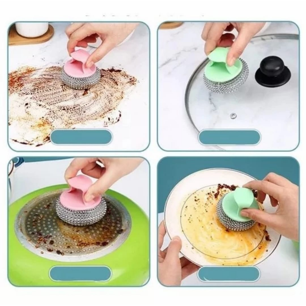 Sabut Kawat Dengan Gagang / sabut cuci piring  kawat / Spon Kawat Cuci Piring Stainless Steel Panci Sabut Spons Sponge Dapur / Sabut Kawat Dengan Gagang