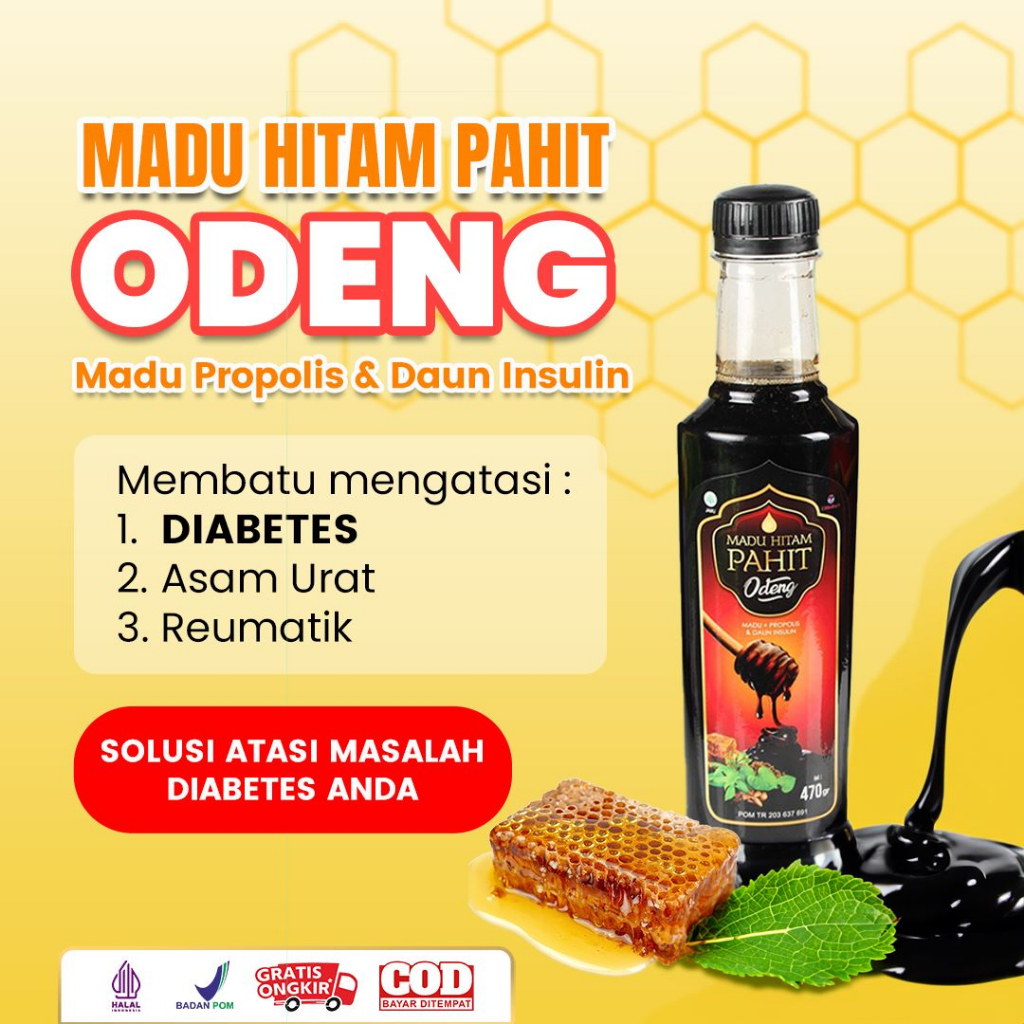 Madu Hitam Pahit Spesial Odeng El Medinah | Madu Propolis Plus Daun Insulin isi 470 gram