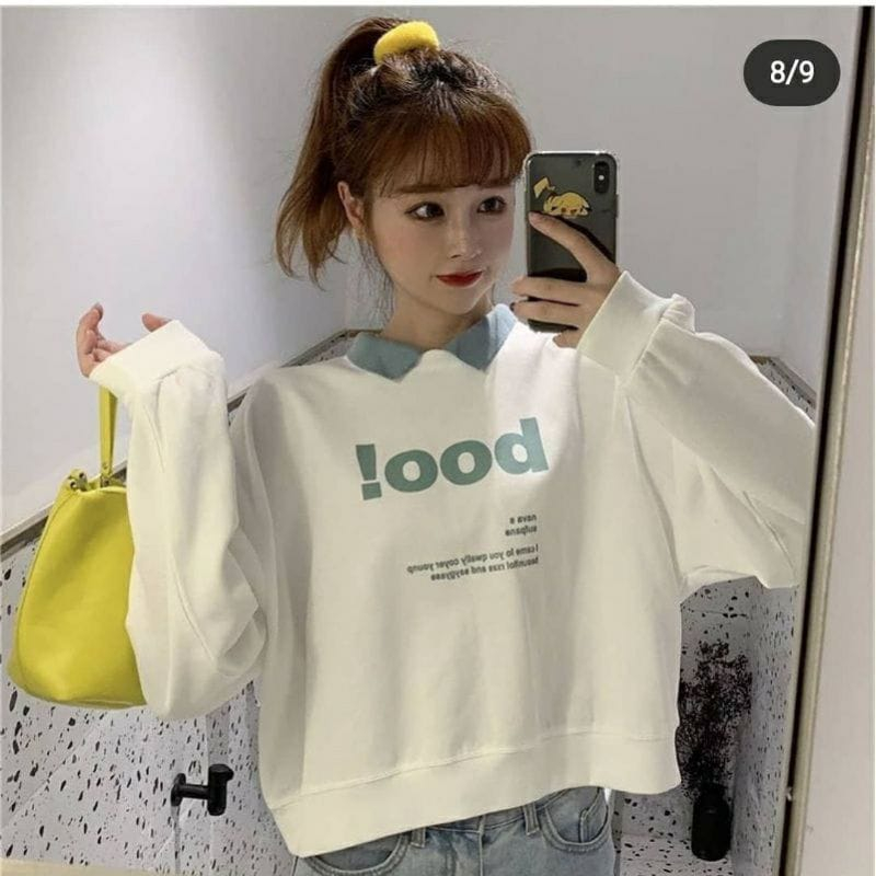 SWEATER KERAH OVERSIZE CROP TOP WANITA BOO | CREWNECK CROP