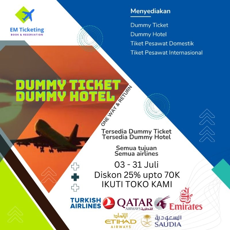Dummy Ticket - Dummy Hotel | Void Ticket | Murah - Cepat - Terpercaya - Terlaris | Issued Ticket | B