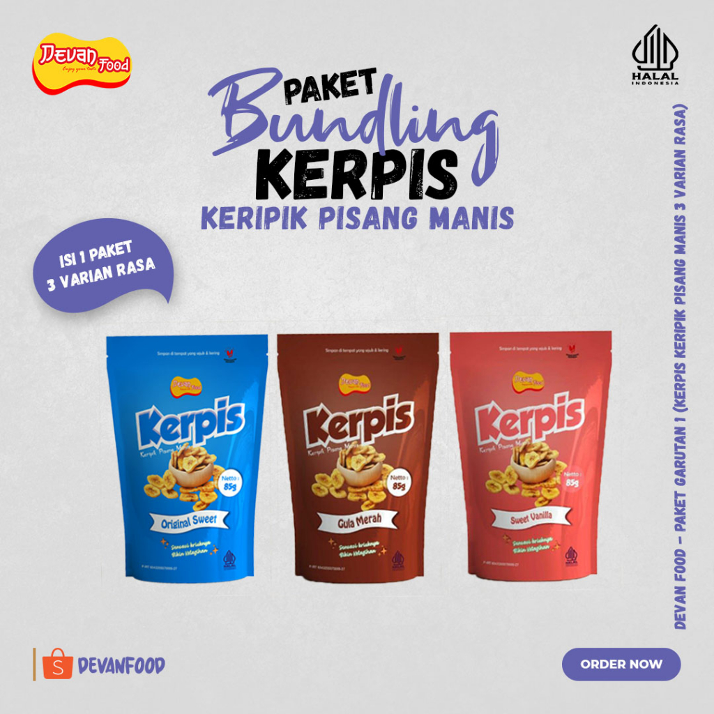 

Devan Food - Paket Garutan 1 (KERPIS keripik pisang manis 3 varian rasa)