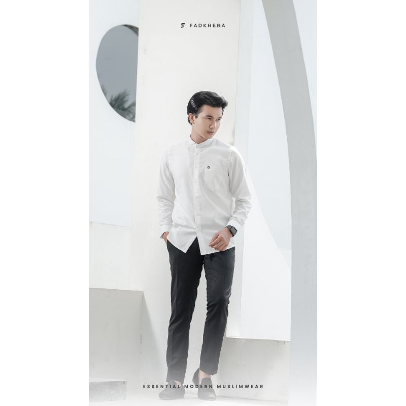 koko kameja pria Fadkhera KAMIL lengan panjang kameja putih lengan panjang