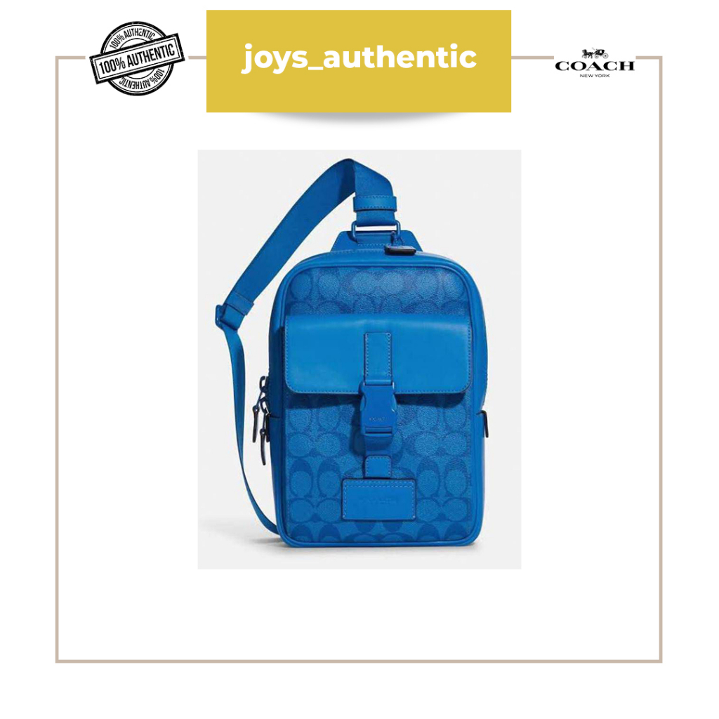 Tas wanita Coach Track Pack Sling Signature Bright Biru Blue woman bag authentic original