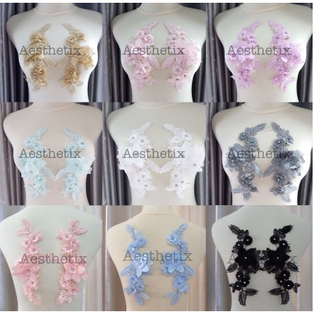 Patch Bordir 3D Sepasang Bunga Mawar Lace Bordir Embroidery Aplikasi Baju Kebaya Bordir