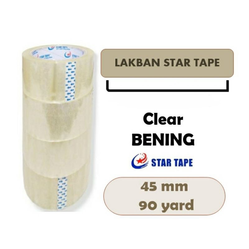 

Lakban CLEAR BENING (PUTIH), BENING & COKLAT LENGKET STAR TAPE KUALITAS TERBAIK MURAH 90 YARD X 45MM (2INCH)