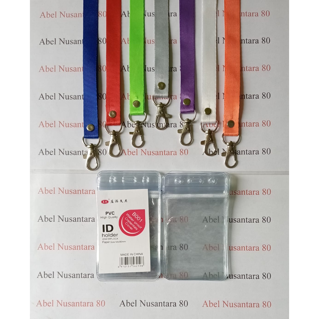 Paket ID Card Zipper 6,5x9CM + Tali Kait Polos 1.5CM Isi (10 Paket)