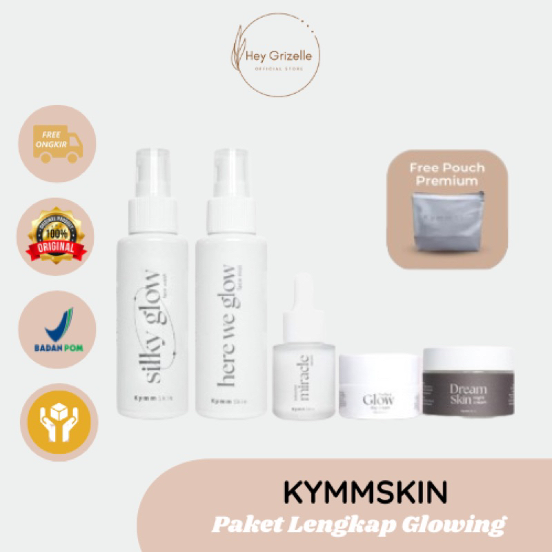 KYMM SKIN 5PCS Paket Lengkap Glowing [Pouch + Face Wash, Face Mist, Bakuchiol Serum 20ML, Day Cream 