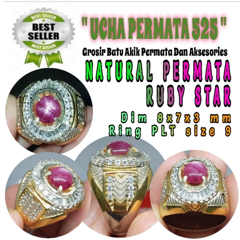 cincin ruby star / asli natural batu akik ruby star