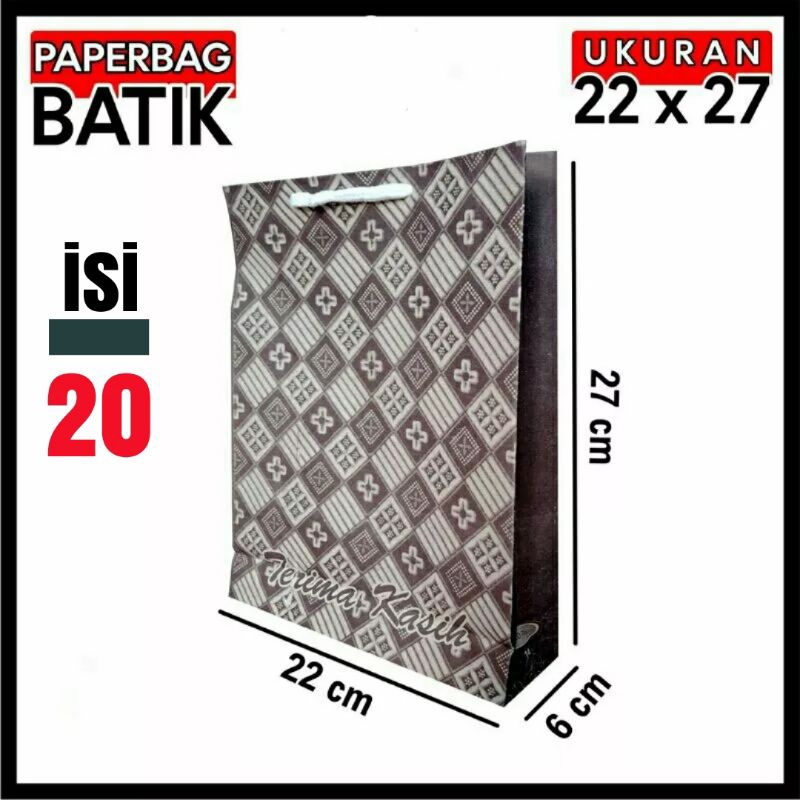 

isi (20 biji) Paper bag tas kertas 22x6x27cm tempat bungkus kado hajatan pernikahan ulang tahiun hadiah pesta snack souvernir motif batik besar bonus murah