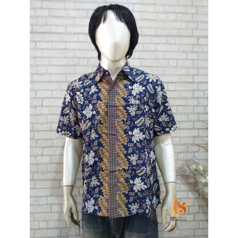 KEMEJA BATIK PRIA LENGAN PENDEK| motif bunga navy
