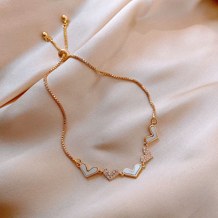 COD❤Wanita Korea Gelang Mewah Zirkon Bunga Berlian Imitasi Gelang Emas Disesuaikan Fashion A one-Peach love