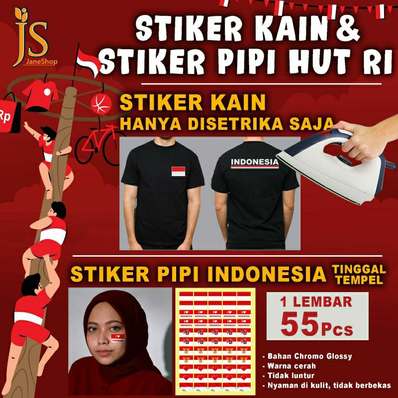 

Isi 55pcs Sticker Bendera Pipi Sticker Label Baju Kemerdekaan Agustus